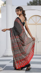 Printed Pure Cotton Mulmul Saree With Blouse | Luxebyflavia | saree