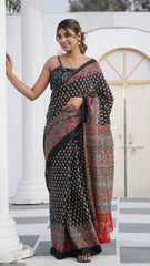 Printed Pure Cotton Mulmul Saree With Blouse | Luxebyflavia | saree