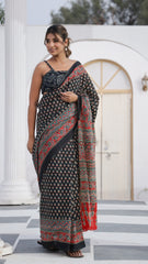 Printed Pure Cotton Mulmul Saree With Blouse | Luxebyflavia | saree