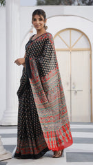 Printed Pure Cotton Mulmul Saree With Blouse | Luxebyflavia | saree