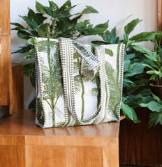 Handcrafted Tropical-Leaf Print Tote Bag – Spacious, Stylish & Eco-Friendly | Luxebyflavia | Hand Bag