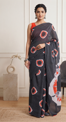 Aabheri – Charcoal Mulmul Cotton Saree