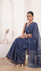 Neelanshi – Indigo Mulmul Cotton Saree