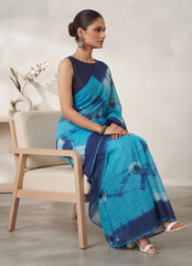 Neeltara – Turquoise Mulmul Cotton Saree
