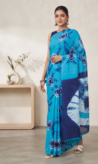 Neeltara – Turquoise Mulmul Cotton Saree