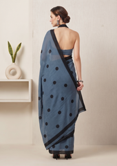 Dhruvika – Steel Blue Mulmul Cotton Saree