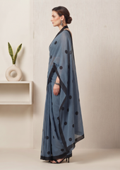 Dhruvika – Steel Blue Mulmul Cotton Saree