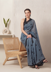 Dhruvika – Steel Blue Mulmul Cotton Saree