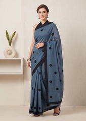 Dhruvika – Steel Blue Mulmul Cotton Saree
