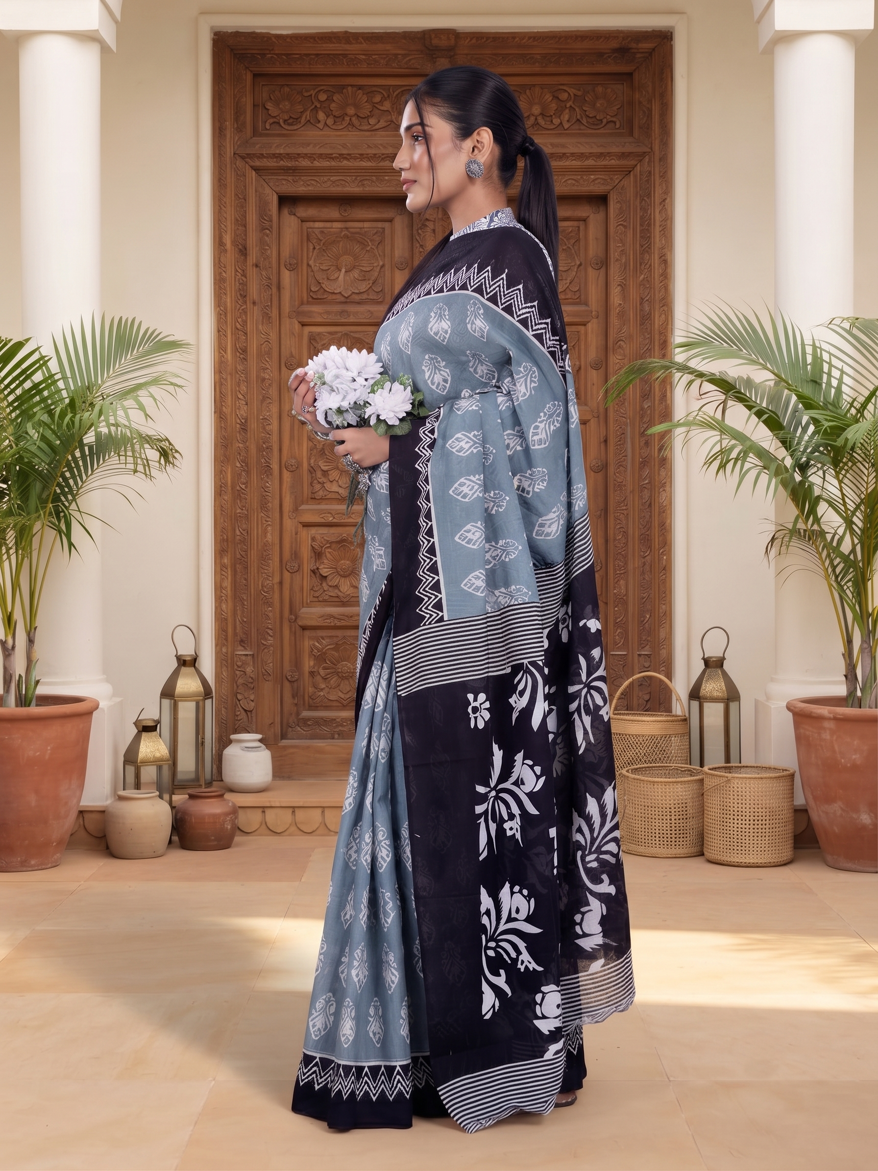 Rayisha Stone Blue Saree