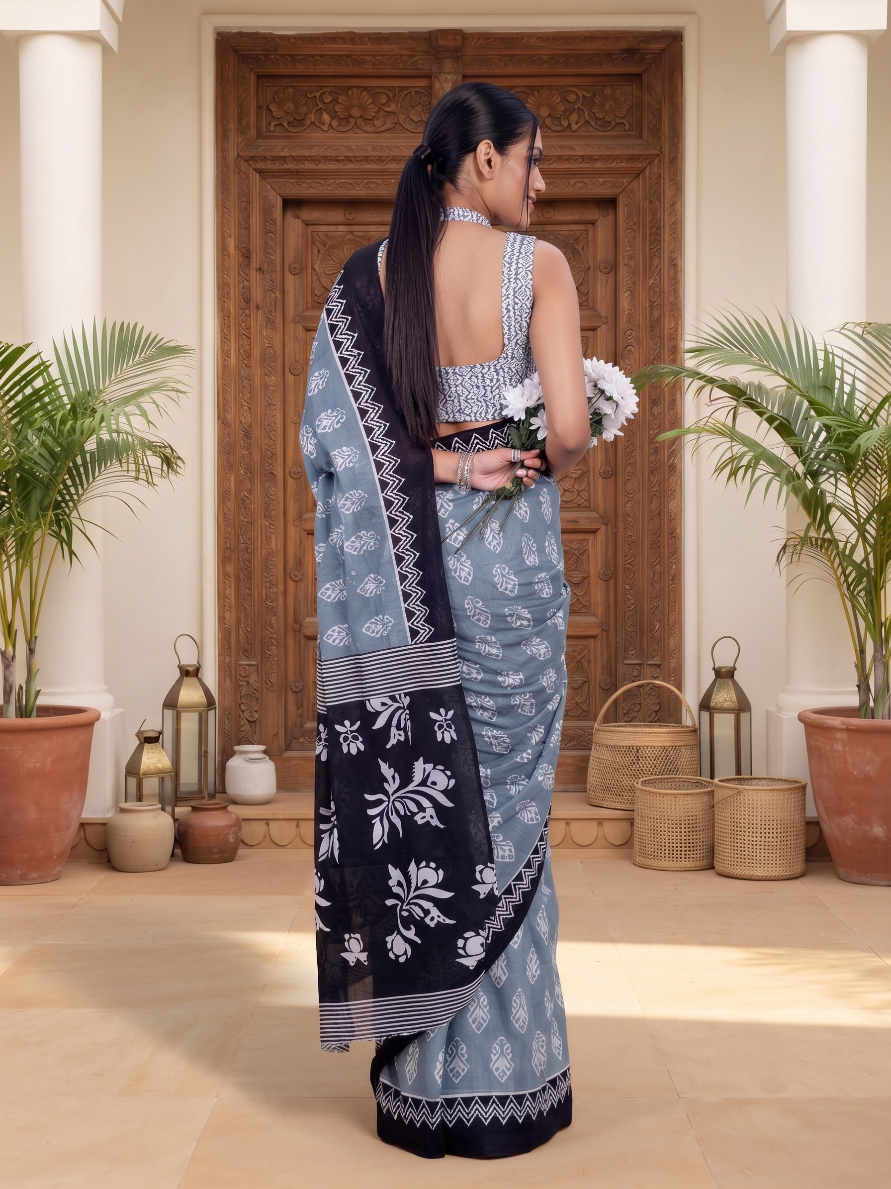 Rayisha Stone Blue Saree