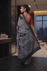 Spotlight Grey Newspaper Print Saree