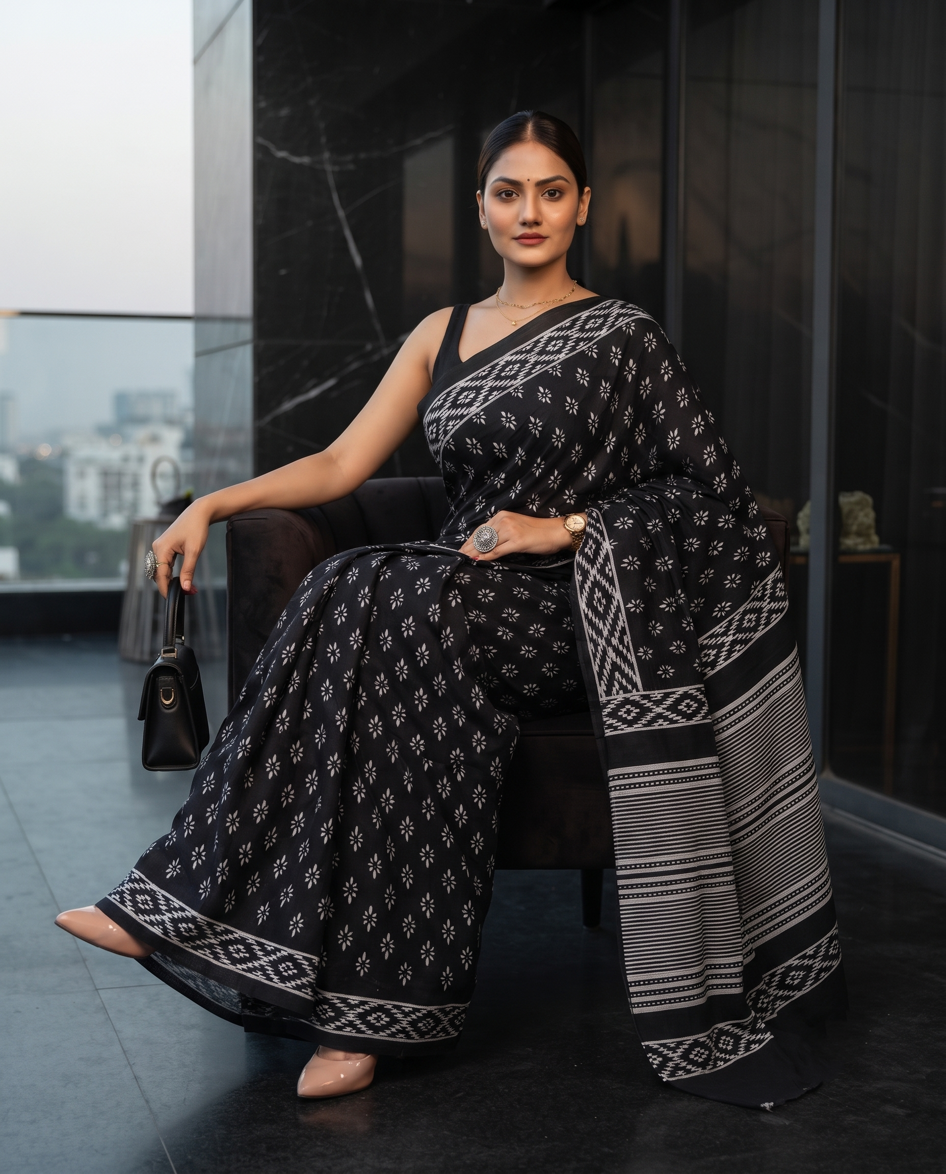 Midnight Bloom Black Saree