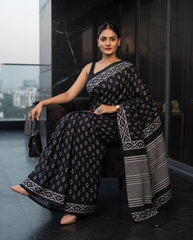 Midnight Bloom Black Saree