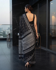 Midnight Bloom Black Saree