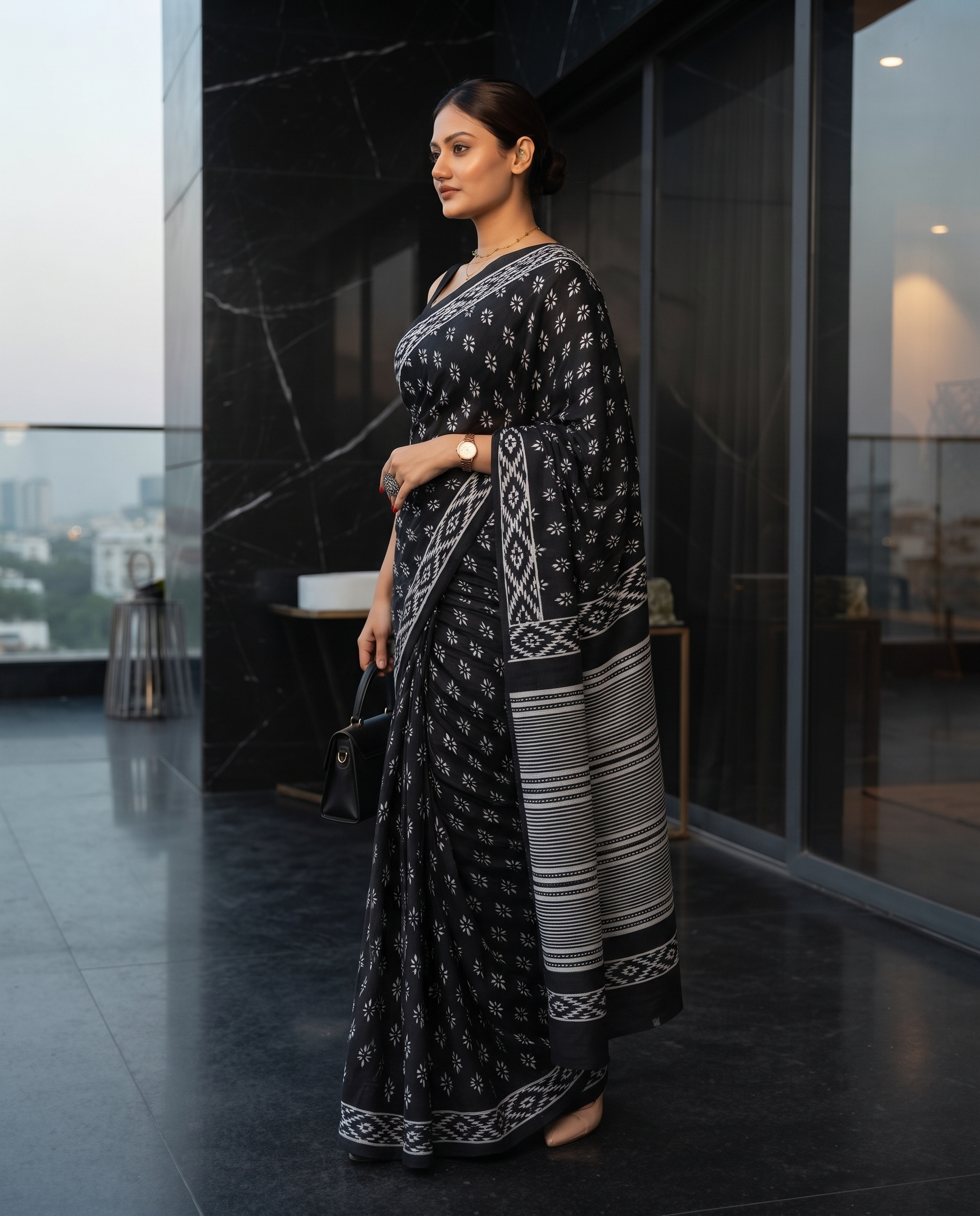 Midnight Bloom Black Saree