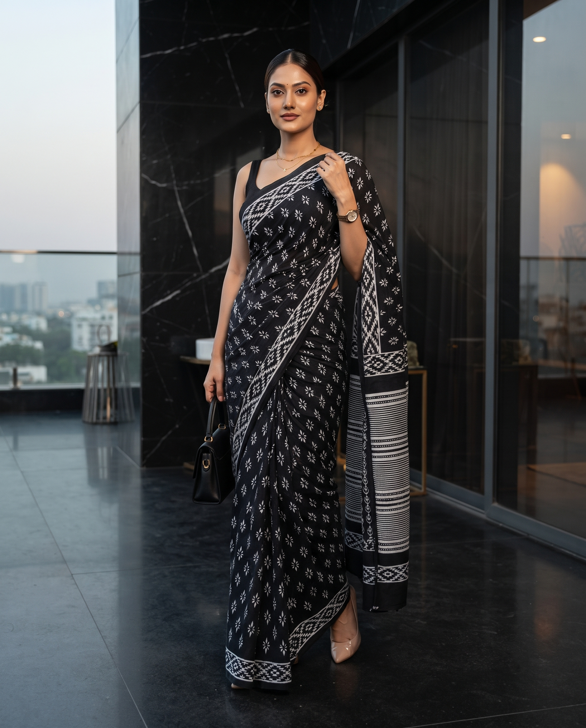 Midnight Bloom Black Saree