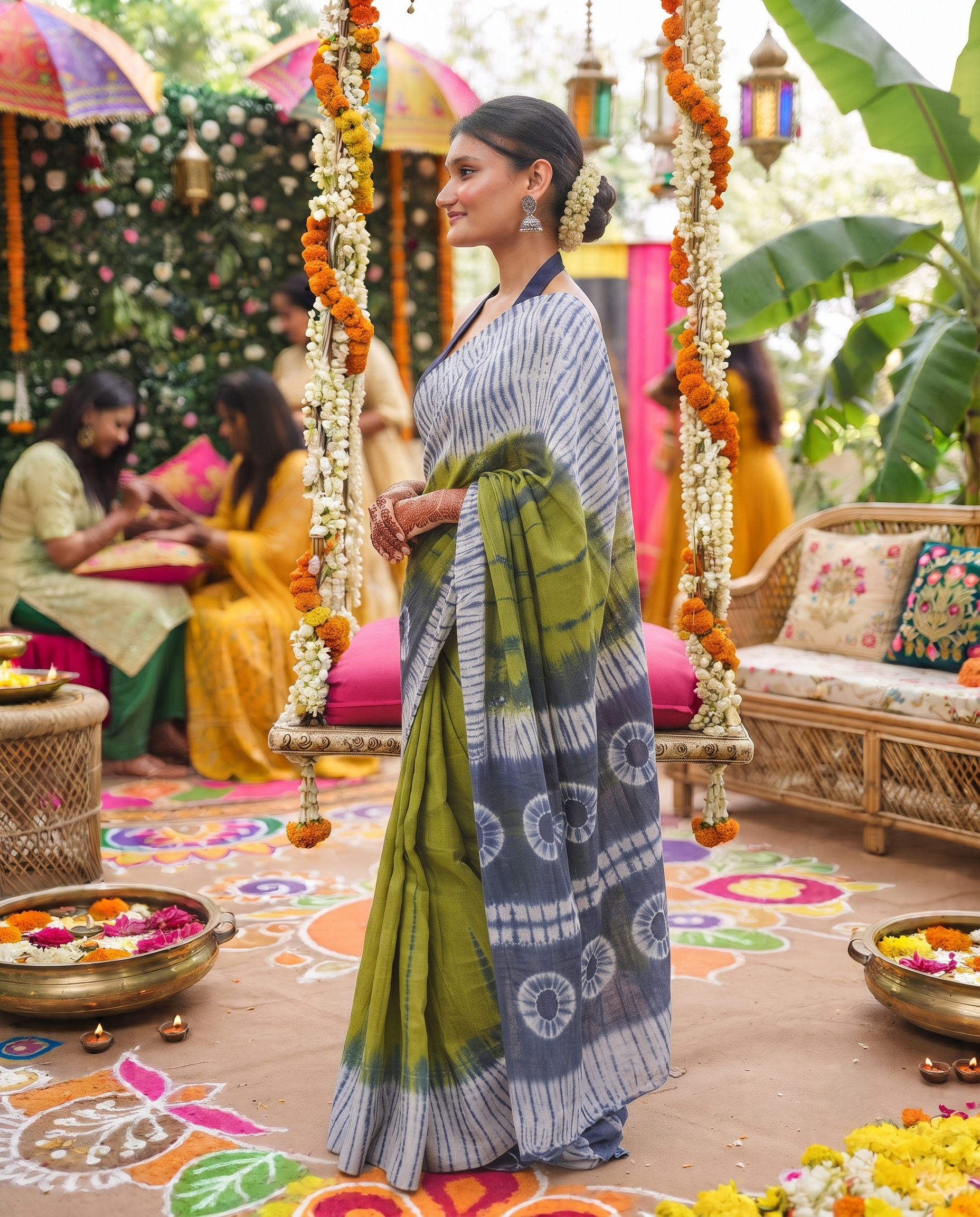 Vanyara Olive Shibori Saree 🌿