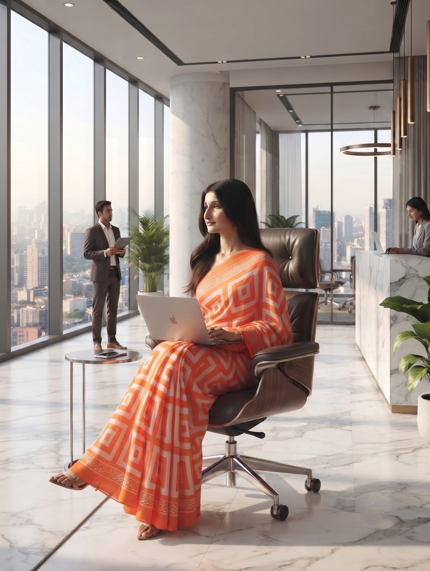 Coral Geo Office Saree ⭐