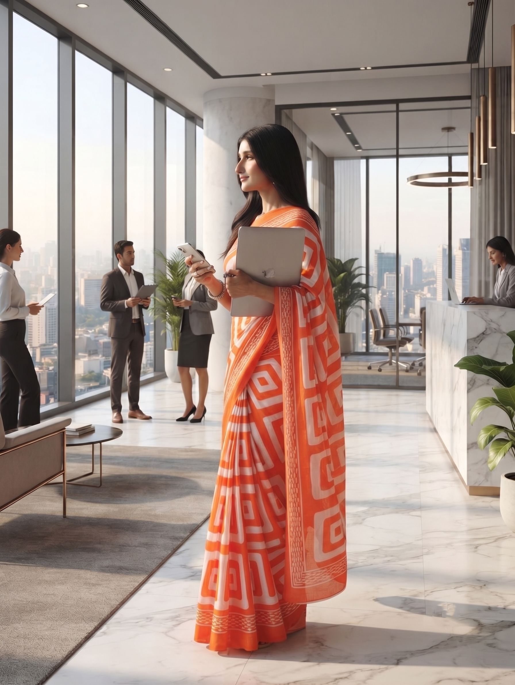 Coral Geo Office Saree ⭐