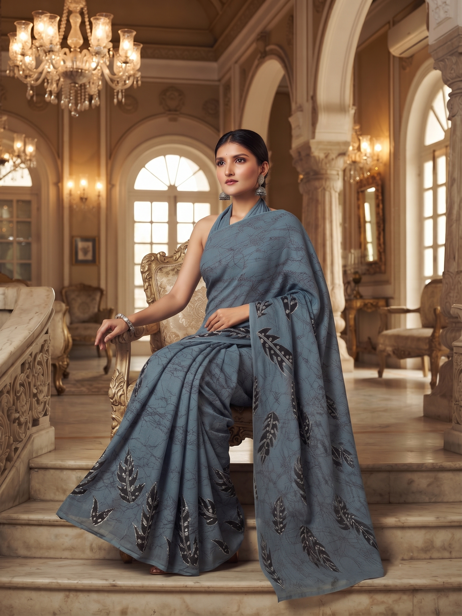 Slate Feather Batik Saree