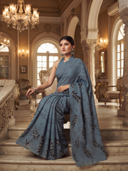 Slate Feather Batik Saree