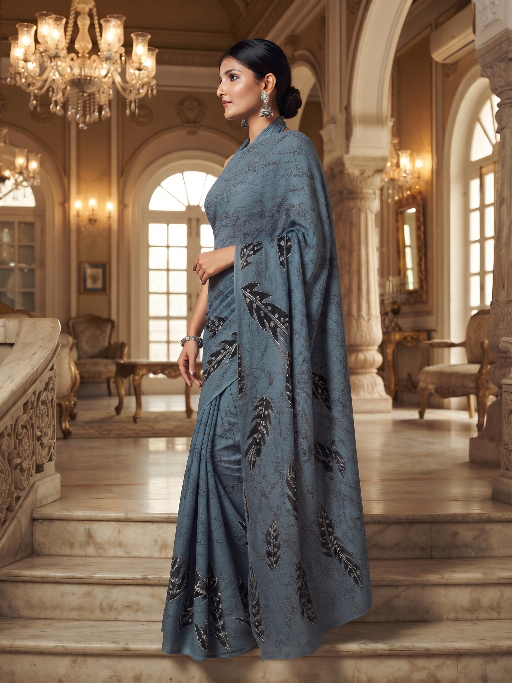 Slate Feather Batik Saree