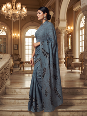 Slate Feather Batik Saree