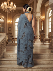 Slate Feather Batik Saree