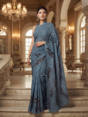 Slate Feather Batik Saree