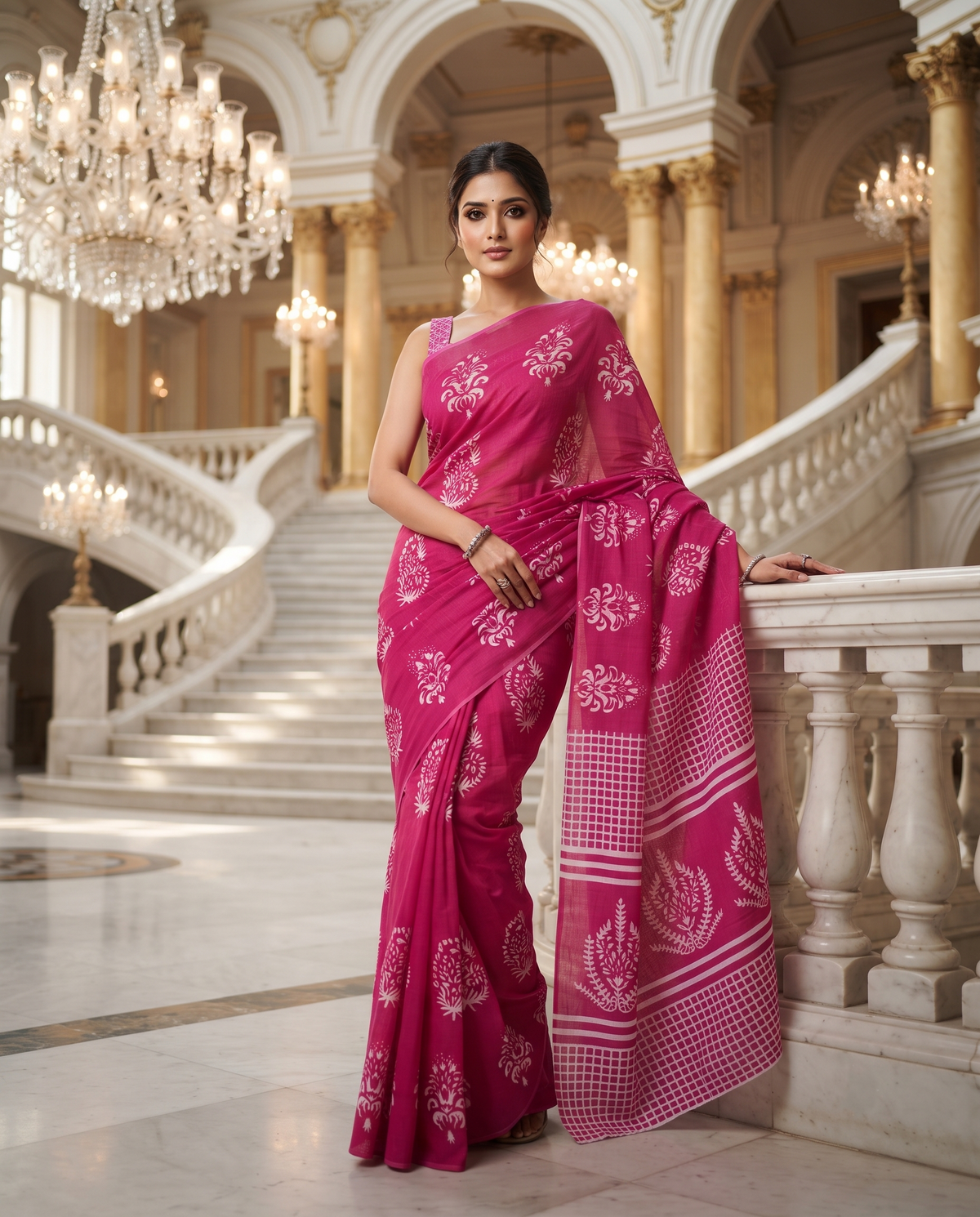 Royal Fuchsia Blossom Saree