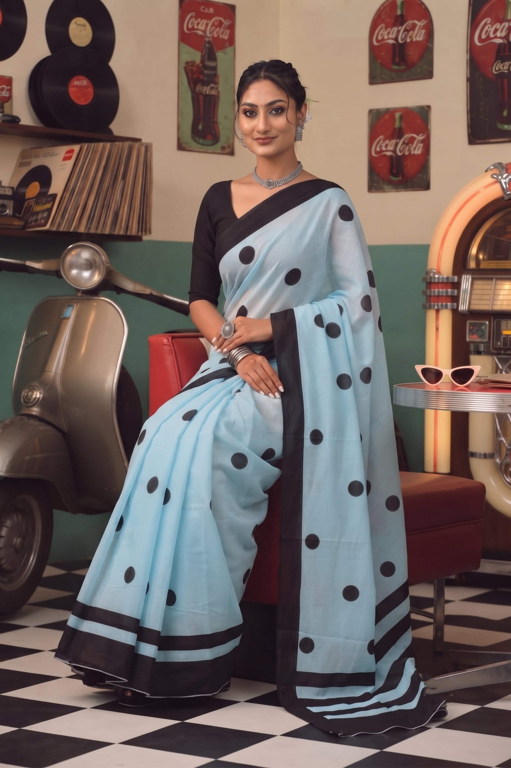 Azure Polka Dot Saree ⭐