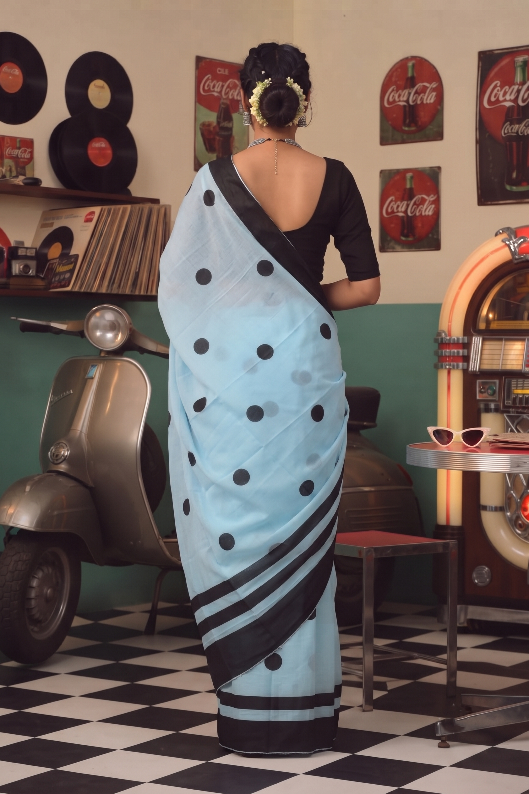 Azure Polka Dot Saree ⭐