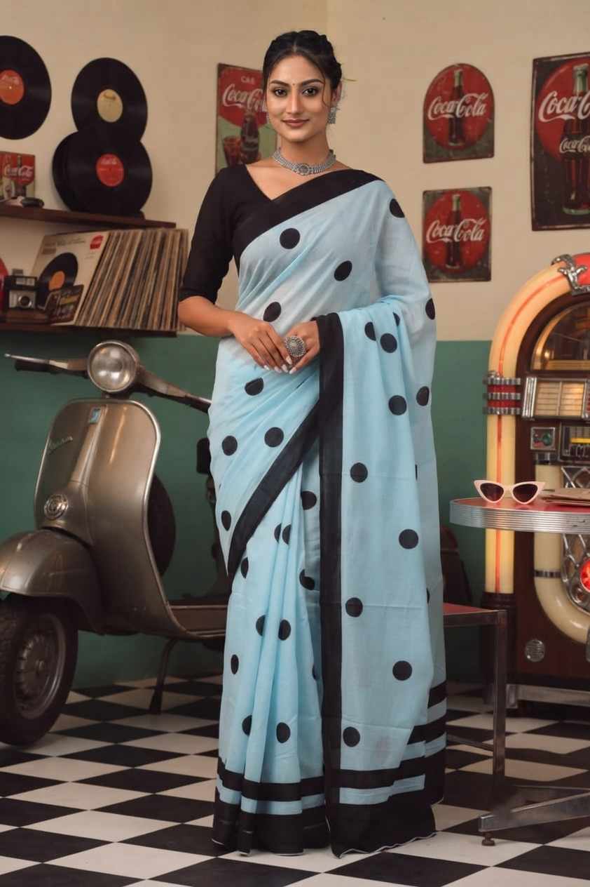 Azure Polka Dot Saree ⭐