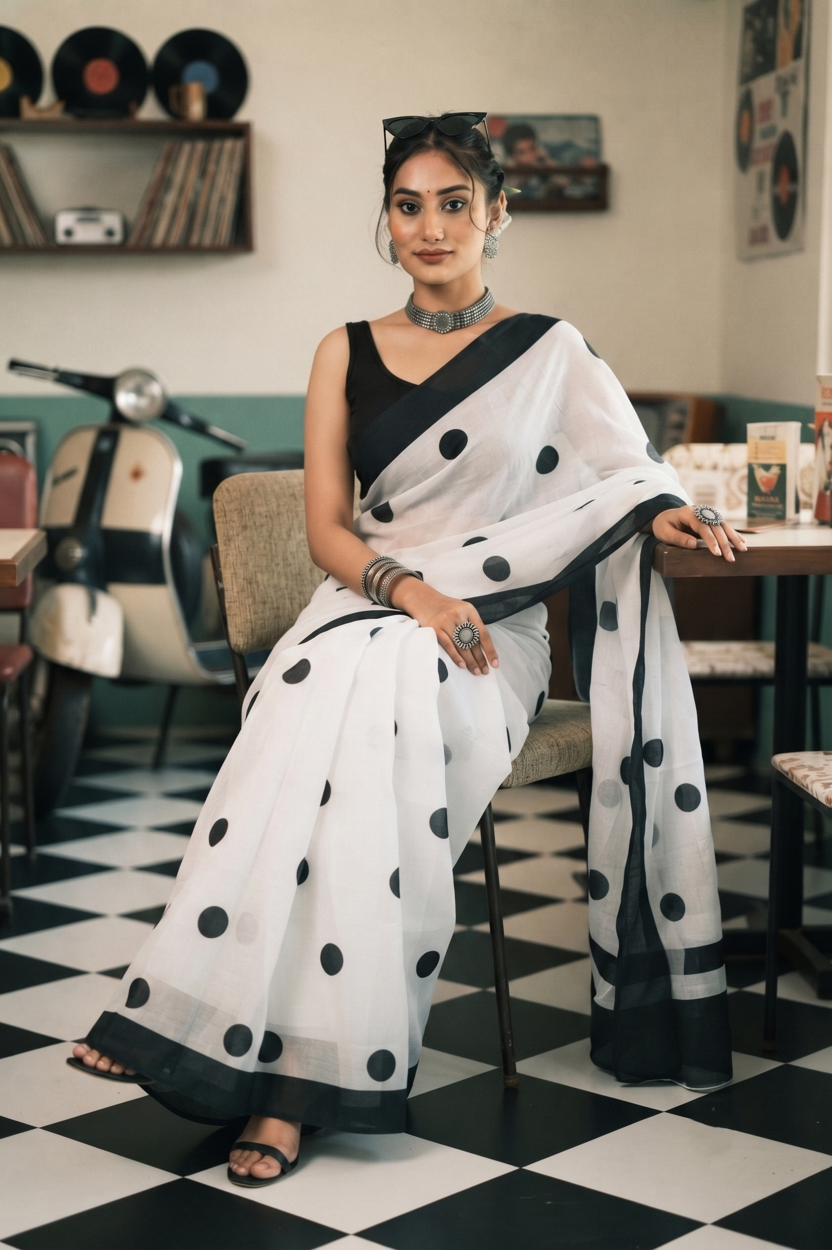 Ivory Polka Dot Saree ⭐