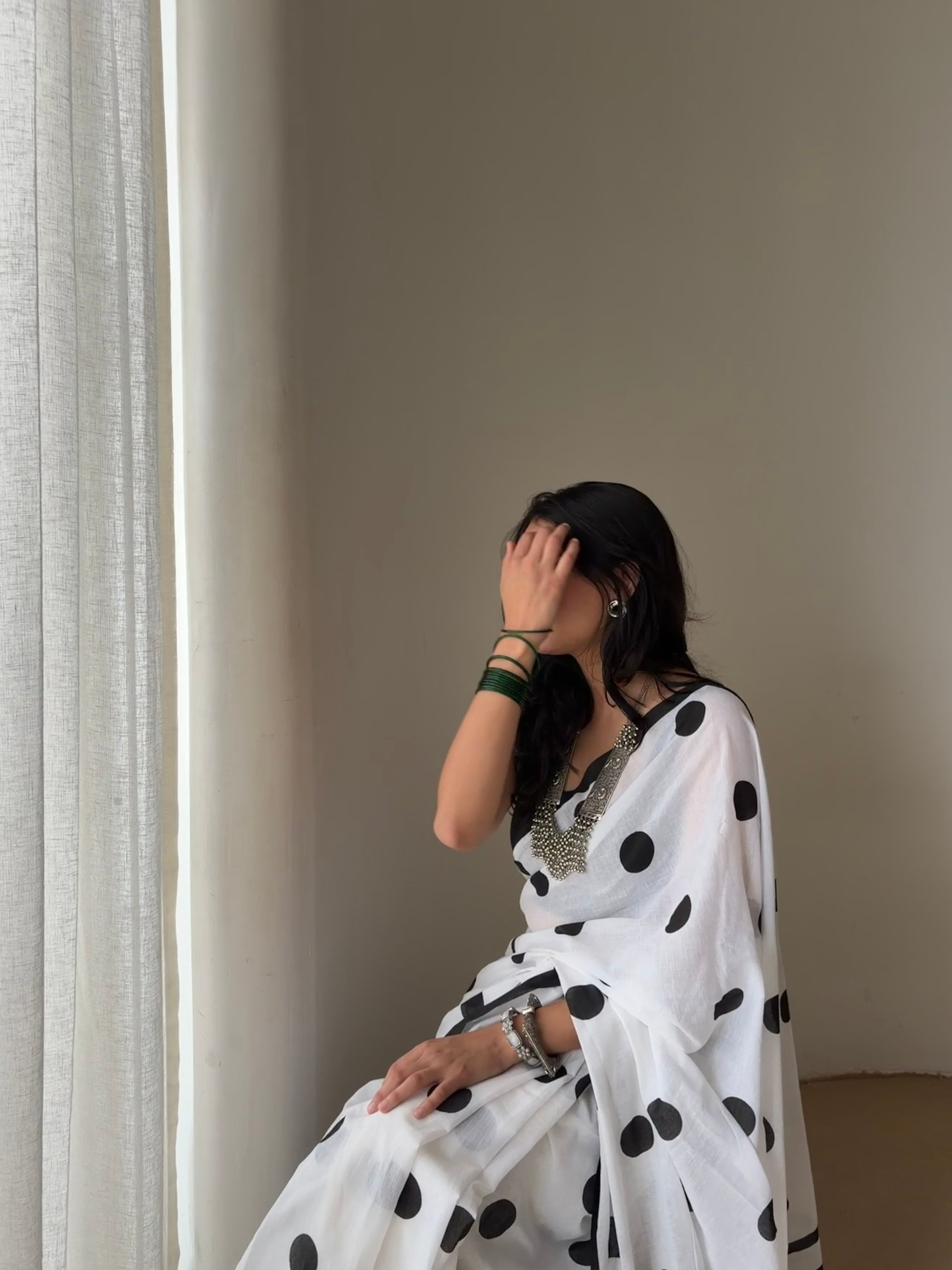 Ivory Polka Dot Saree ⭐