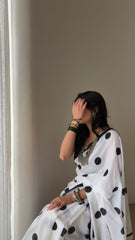 Ivory Polka Dot Saree ⭐