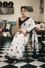 Ivory Polka Dot Saree ⭐