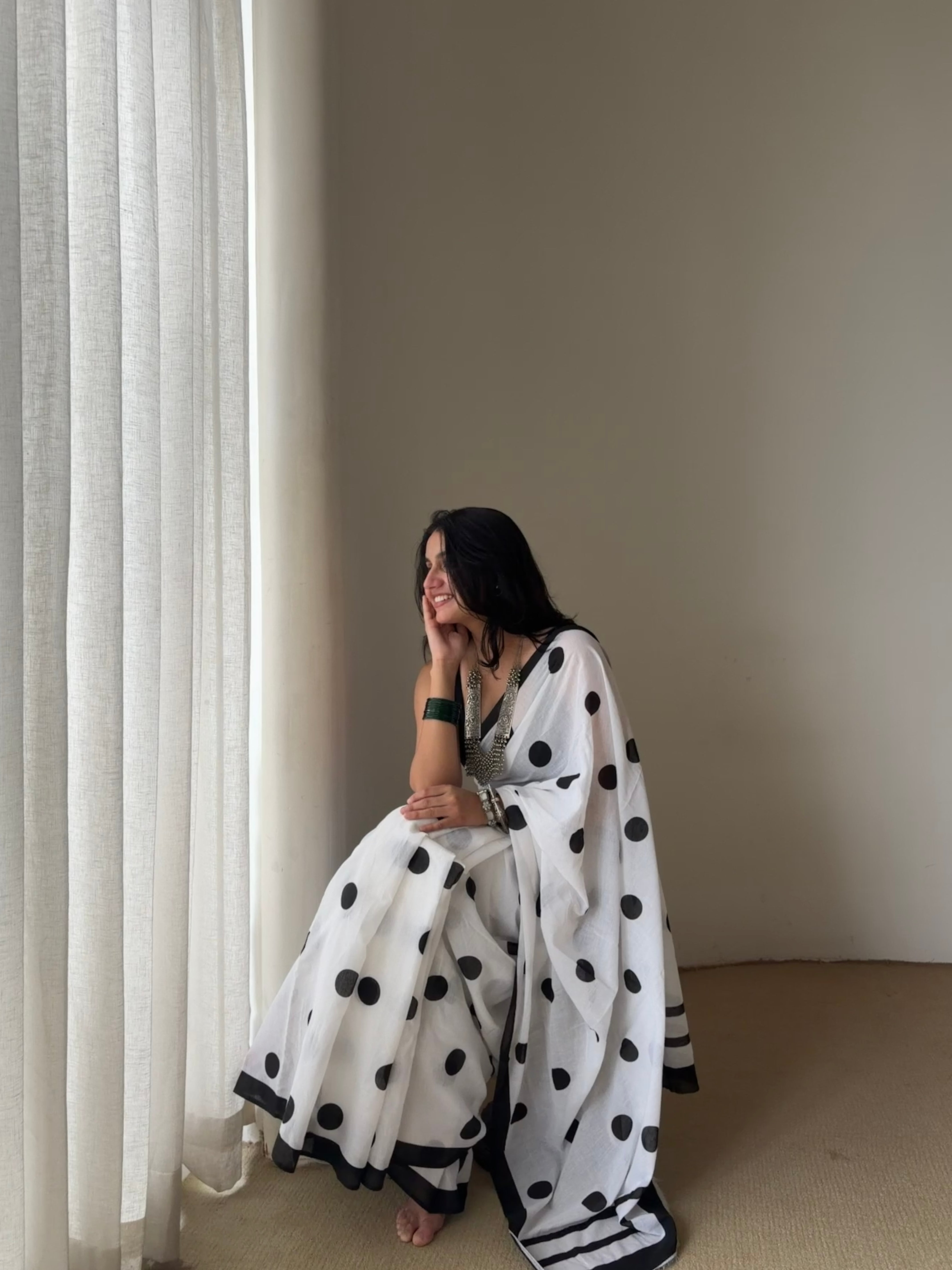 Ivory Polka Dot Saree ⭐