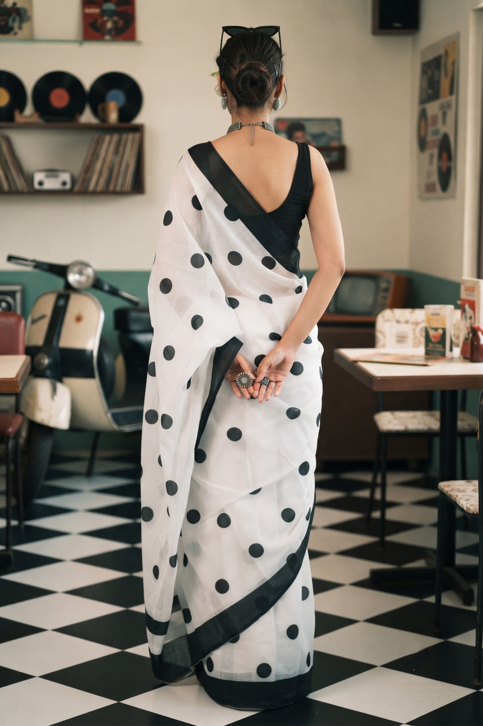Ivory Polka Dot Saree ⭐