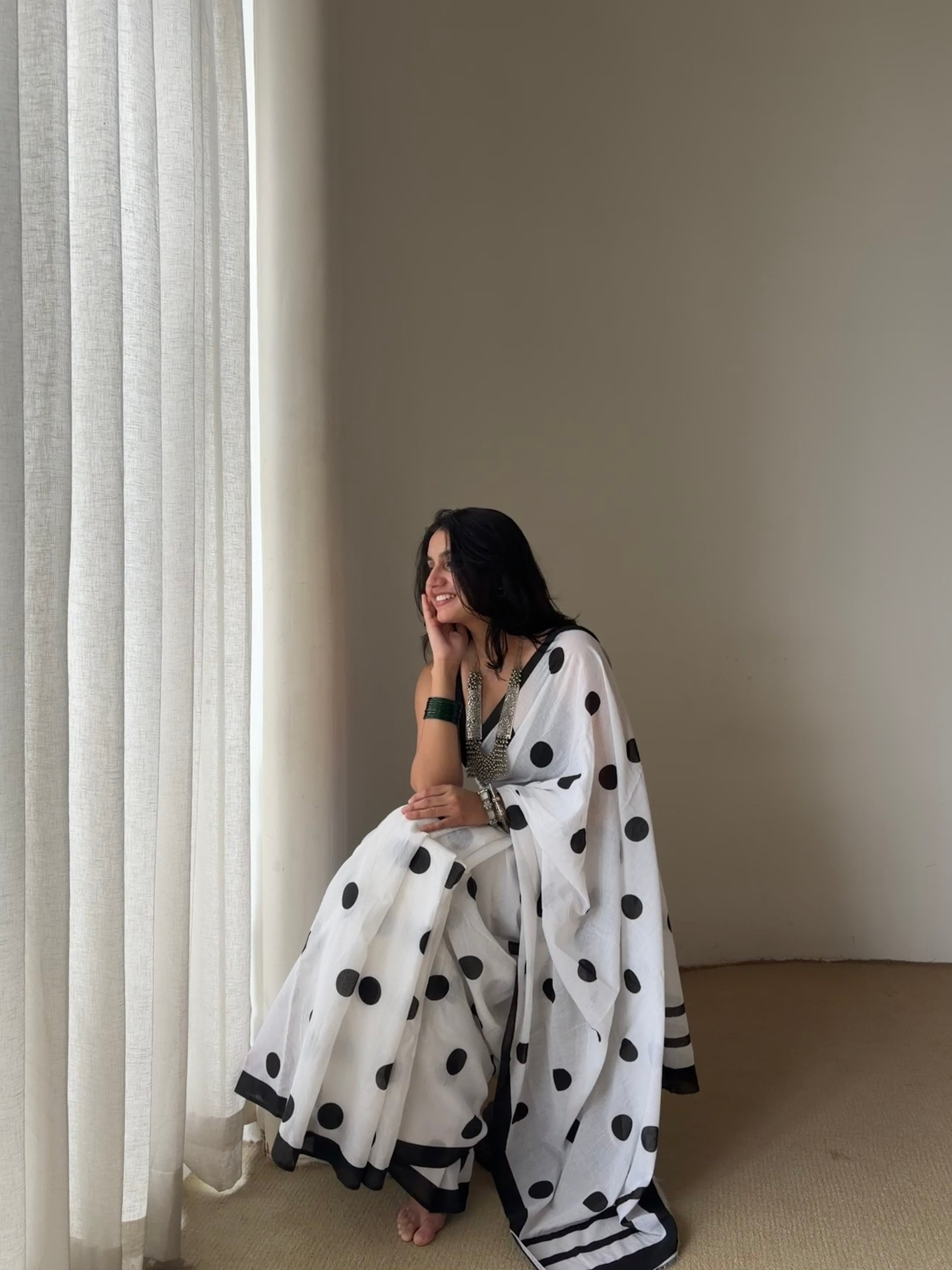 Ivory Polka Dot Saree ⭐