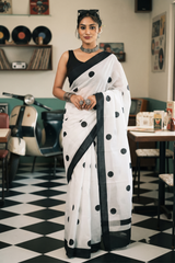 Ivory Polka Dot Saree ⭐