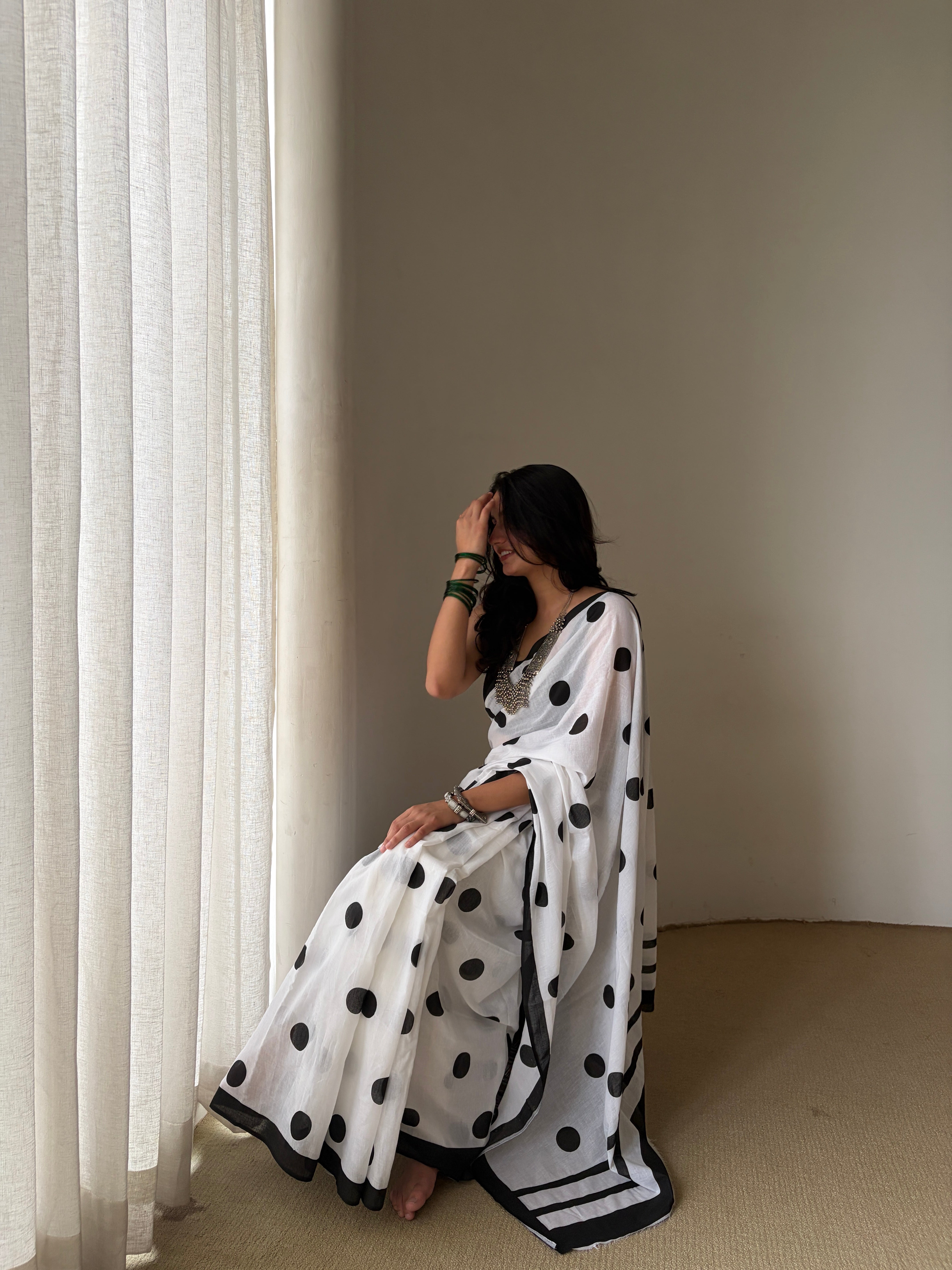 Ivory Polka Dot Saree ⭐