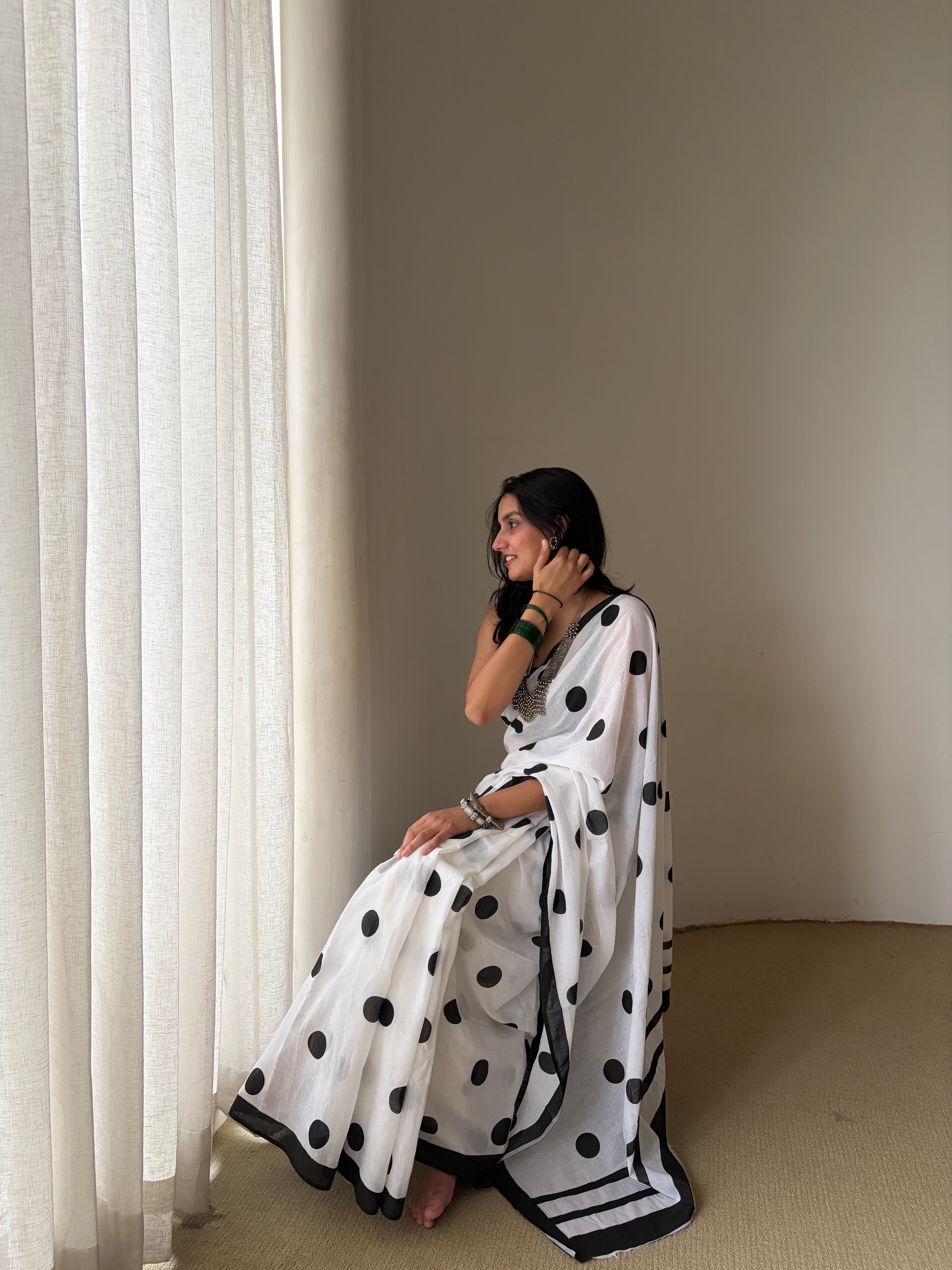 Ivory Polka Dot Saree ⭐