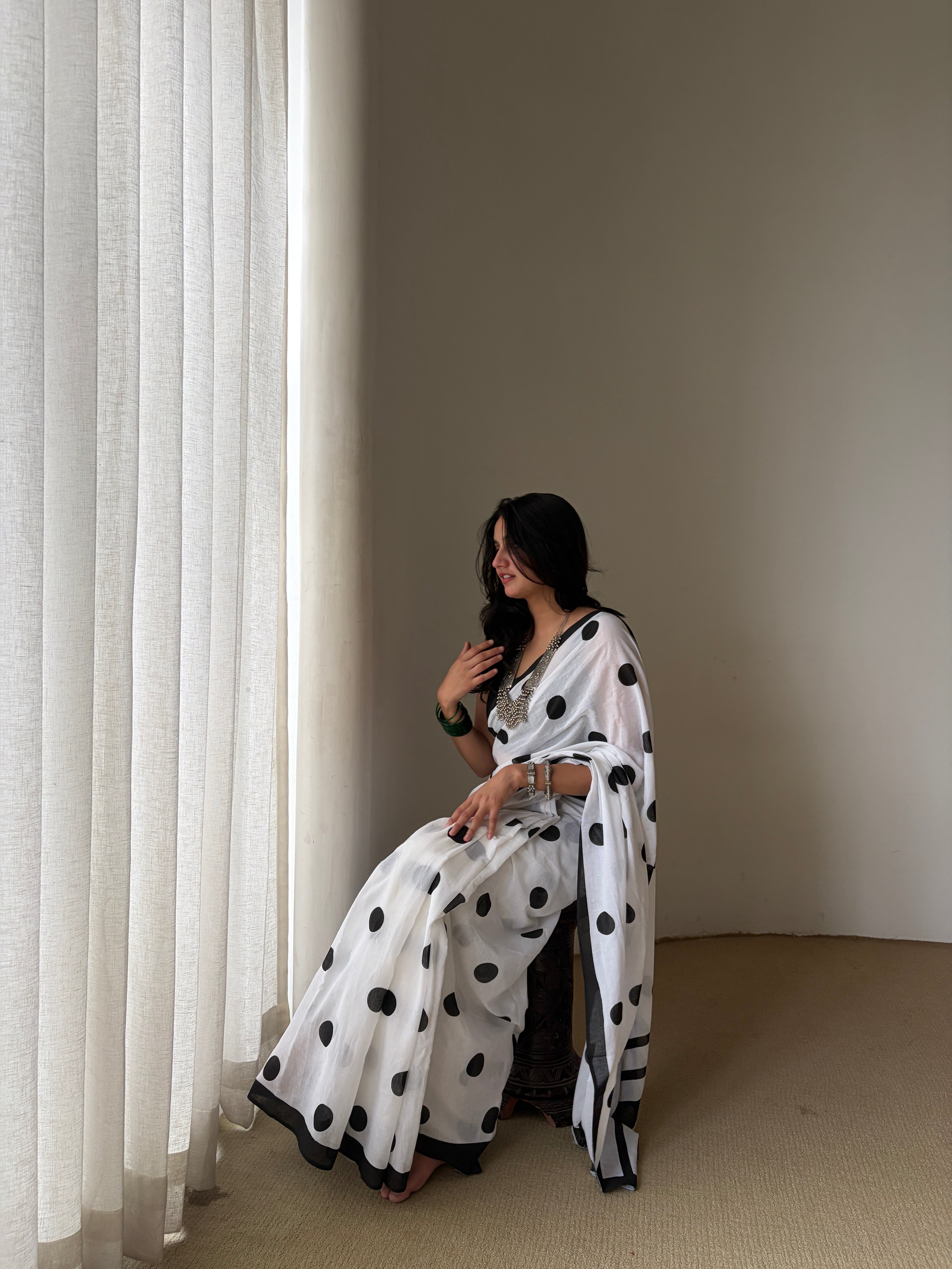 Ivory Polka Dot Saree ⭐