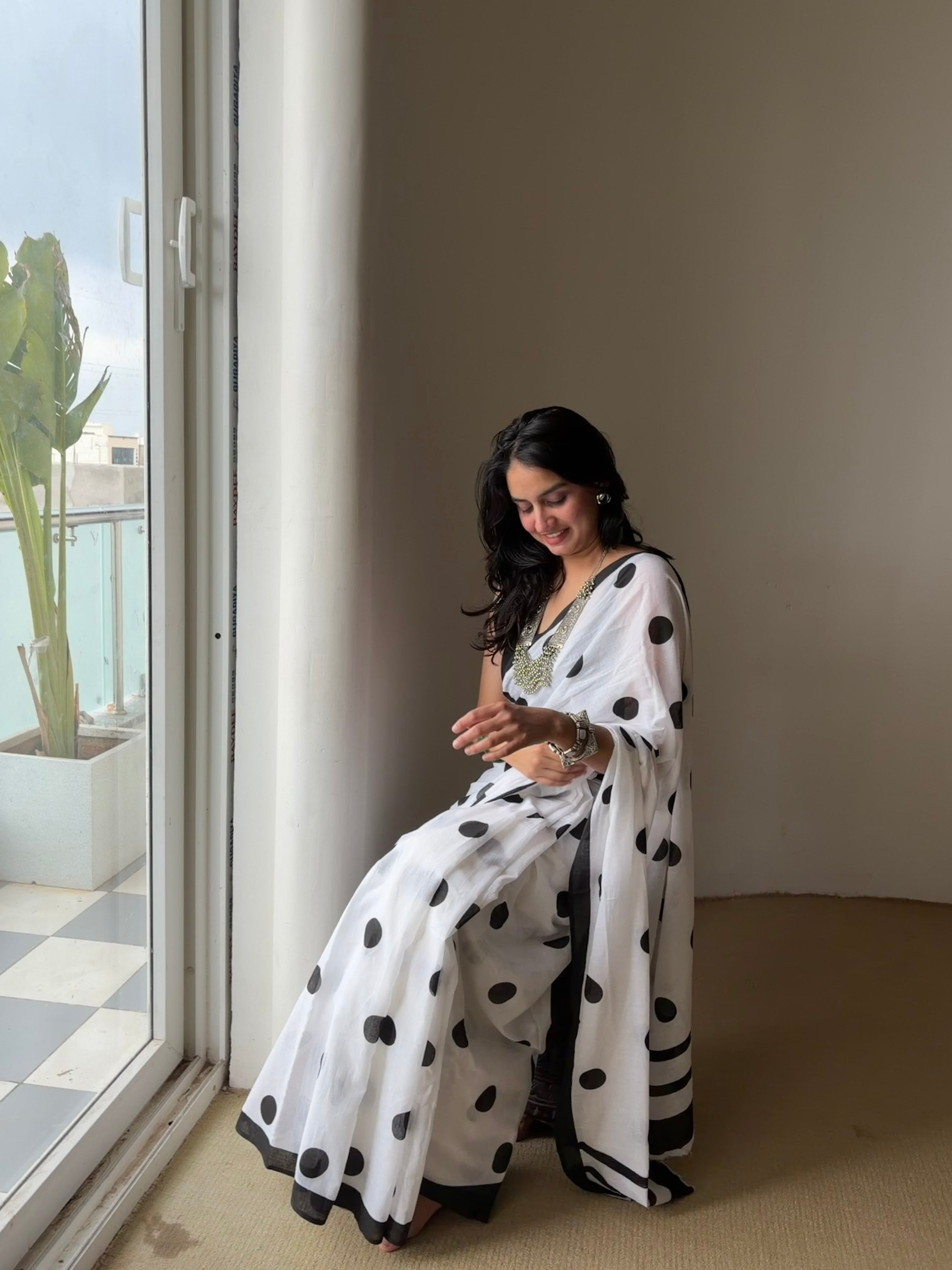 Ivory Polka Dot Saree ⭐