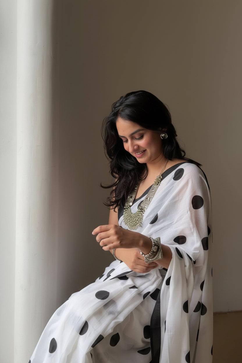 Ivory Polka Dot Saree ⭐ (M1)