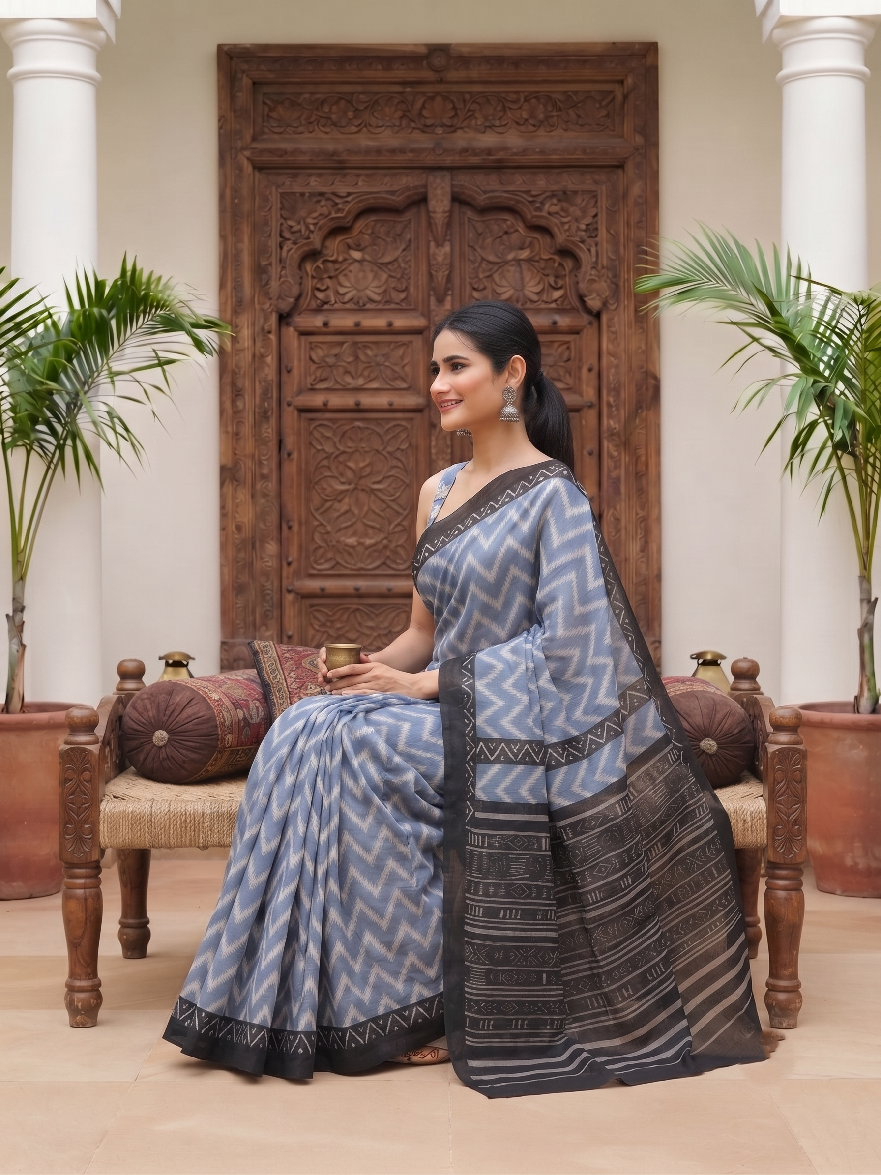 Elanvi Slate Blue Saree
