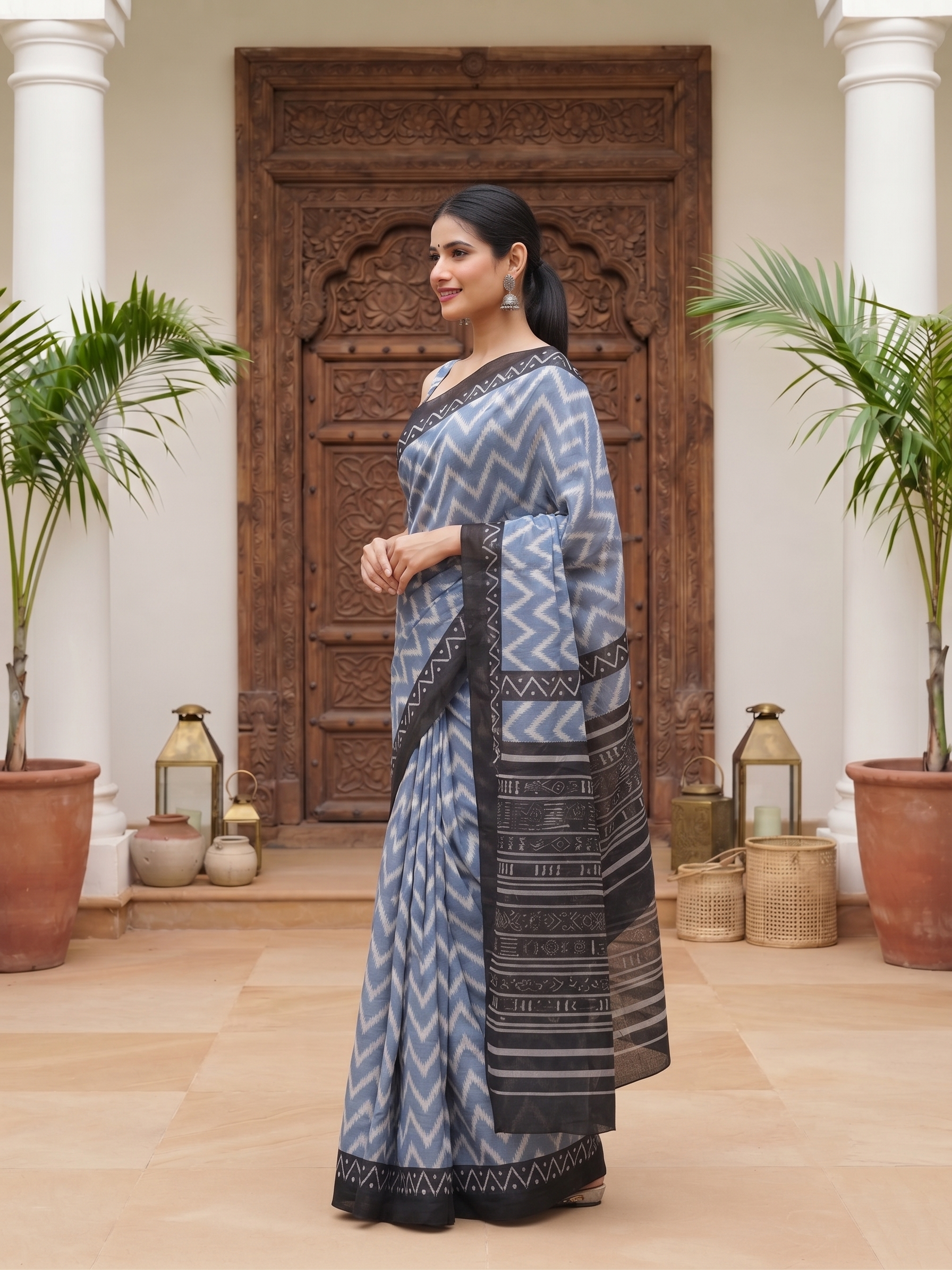 Elanvi Slate Blue Saree