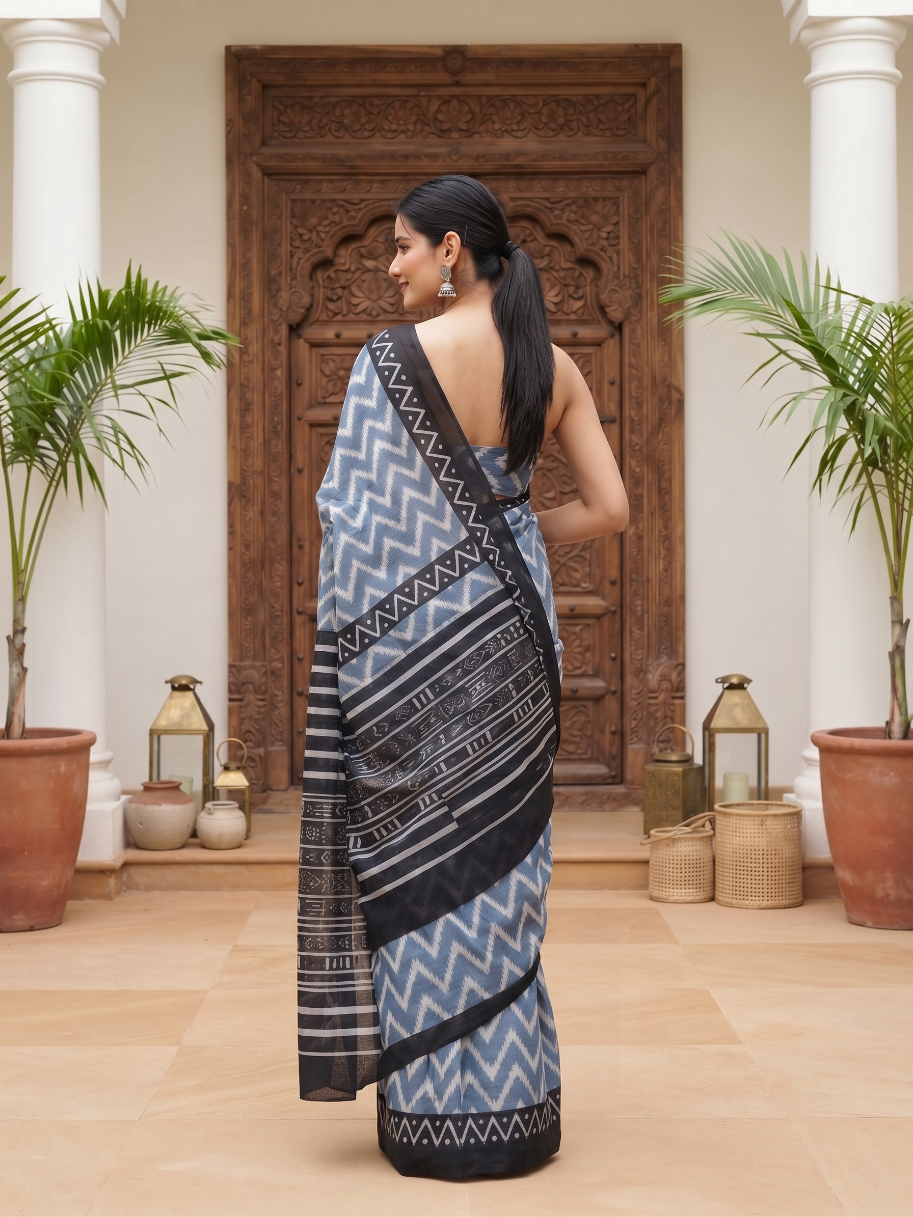 Elanvi Slate Blue Saree